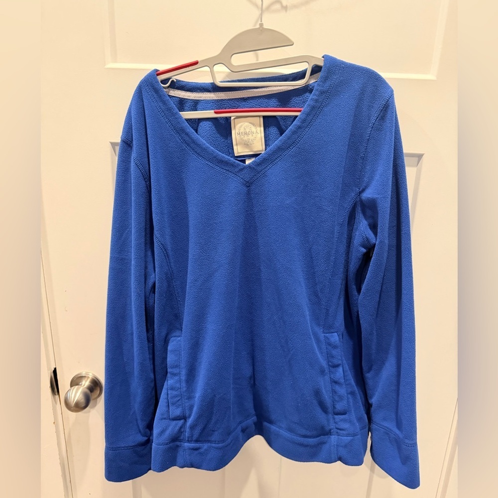 Merona Blue Fleece Pullover V Neck Sweatshirt Women’s XXL